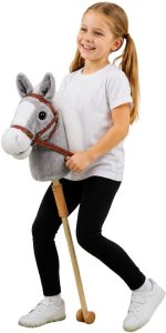LeanToys Hobby Horse Koń Na Kiju Głowa Konia Dźwięki Galopu Rżenia Szary 100 cm EDUKAMP (30981) 3