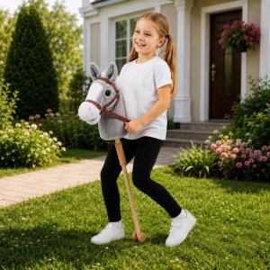 LeanToys Hobby Horse Koń Na Kiju Głowa Konia Dźwięki Galopu Rżenia Szary 100 cm EDUKAMP (30981) 5
