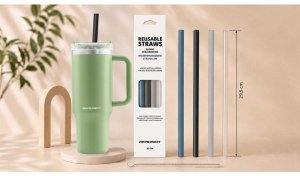 Berdsen Słomki do kubka plastikowe wielorazowe zestaw 4 + szczoteczka EDUKAMP (378900) 4