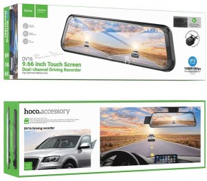 Wideorejestrator Hoco Kamera samochodowa na lusterko z wyświetlaczem 9,66" 1080p/30fps + kamera tylna 720p/30fps DV16 czarna 6