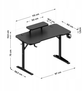 Biurko Costway Komputerowe z półką Leader 5.1 Black 115 cm (MA-LEADER 5.1 BLACK) 3