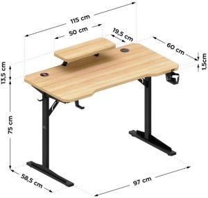 Biurko Costway Komputerowe z półką Leader 5.1 Oak 115 cm (MA-LEADER 5.1 OAK) 9