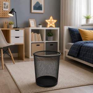 Lean Kosz na śmieci biurowy metalowy siatka okrągły czarny 10 L 3