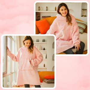 Colour Pleasure Ciepła bluza kocobluza XXL koc oversize 2w1 gruba długa futrzak z kapturem 12