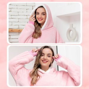 Colour Pleasure Ciepła bluza kocobluza XXL koc oversize 2w1 gruba długa futrzak z kapturem 6