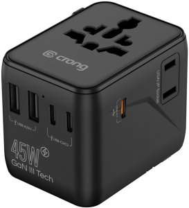 Zasilacz Crong One World Travel Adapter – Uniwersalny adapter podróżny GaN 45W UK/EU/US/AU (czarny) (CRGTAGN45BLK) 2