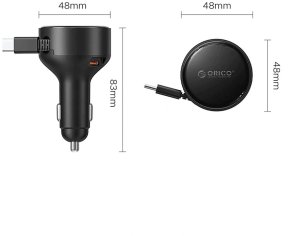 Ładowarka Orico Samochodowa FC-60-2C 60W ze zwijanym kablem USB-C 65 cm - czarna (6942886200362) 2