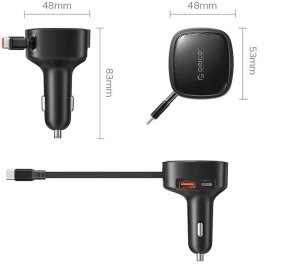 Ładowarka Orico Samochodowa FC-66-1A2C 66W z wbudowanym zwijanym kablem USB-C - czarna (6942886200379) 6