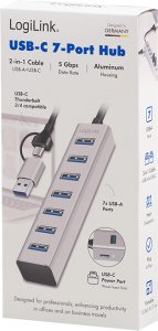 LogiLink Huby i koncentratory USB 3.2 Gen 1 (3.1 Gen 1) Type-A + Type-C 5000 Mbit/s Szary (UA0441) 2