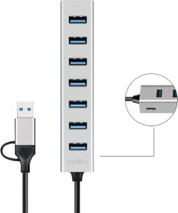 LogiLink Huby i koncentratory USB 3.2 Gen 1 (3.1 Gen 1) Type-A + Type-C 5000 Mbit/s Szary (UA0441) 3