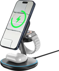 Ładowarka Deltaco 3-in-1 magnetyczny bezprzewodowy stojak do ładowania, iPhone/TWS/Watch, LED lampka / / 1902906 (QI-1049) 4