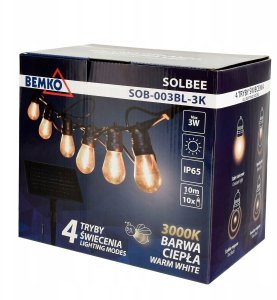 Bemko SOLARNA GIRLANDA OGRODOWA LED SOLBEE 3W 3000K 10SZT 10M IP65 CZARNA (C83-SOB-003BL-3K) 9