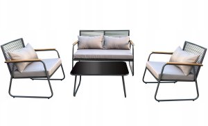 Jumi Zestaw mebli ogrodowych sofa 2 fotele i stolik czarny 2