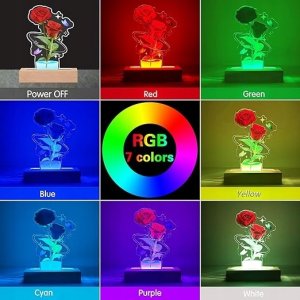 Lampka biurkowa Gordon Akrylowa lampka nocna LED z podświetlaną różą i drewnianą podstawą 4