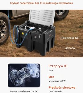Lumarko Zbiornik paliwa 485L z pompą 12V mobilny dystrybutor do diesla 4