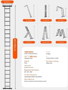 Profi Tools Drabina wielofunkcyjna 7w1 teleskopowa 5-stopniowa 5,8m do domu 2