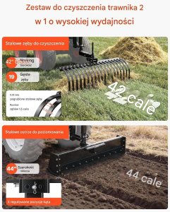 R.E.I.S. Zgrabiarka aerator równiarka traktorka ogród mocna 107 cm lemiesz liści BHP 3