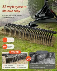 Vevor Wertykulator do traktorka 152cm 32 zęby stalowe do trawnika i ogrodu 3