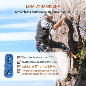 Lina wspinaczkowa dynamiczna 10,2mm 40m 25kN z karabińczykami 7