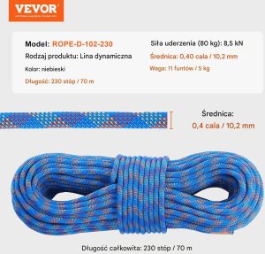 Rock Empire Lina wspinaczkowa dynamiczna 10,2mm 70m 25kN z karabińczykami 2