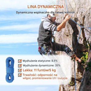 Rock Empire Lina wspinaczkowa dynamiczna 10,2mm 70m 25kN z karabińczykami 7