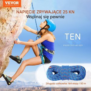 Rock Empire Lina wspinaczkowa dynamiczna 10,2mm 50m 25kN z karabińczykami 3