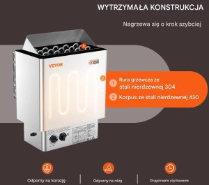 Uniprodo Piec do sauny elektryczny 8kW 400V timer stalowy do domu i SPA 4