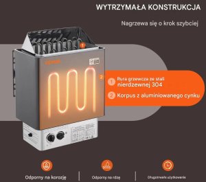 Uniprodo Piec do sauny elektryczny 8kW 400V timer do domu i SPA 110C 4