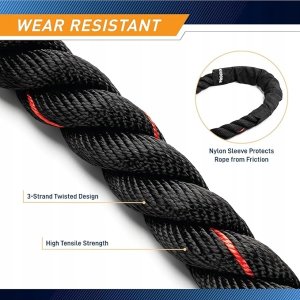 7sports Lina bojowa do ćwiczeń treningu fitness 12m czarno-czerwona Battle Rope 4