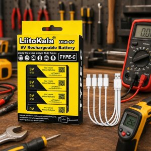 Akumulator LiitoKala 9V 1100mAh USB-C 6F22 Li-Ion Ładowany USB USB-C 4szt 3
