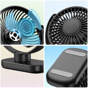 Wentylator Topk Wiatrak USB Cichy mini wentylator biurkowy chłodzenie TOPK K62C czarny 5