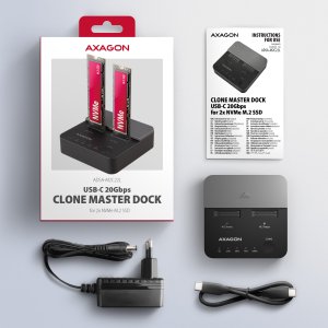 Stacja dokująca Axagon USB-C 20Gb/s dla 2× dysków M.2 NVME SSD z funkcją klonowania (ADSA-M2C22L) 3