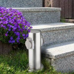 Solight Słupek ogrodowy IP44, stal nierdzewna, 2 gniazda, walec, srebrny (PG10) 5