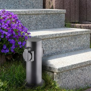 Virtuos Solight słupek ogrodowy IP44, stal nierdzewna, 2 gniazda, walec, czarny (PG10B) 5