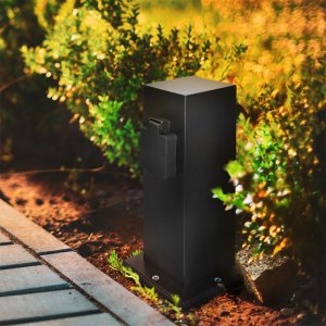 Solight Słupek ogrodowy IP44, stal nierdzewna, 2 gniazda, profil kwadratowy, czarny (PG11B) 4