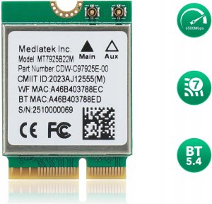 Kontroler Adaptec Karta sieciowa MT7925 WiFi 7 M.2 Bluetooth 5.4 AX BE 6.5Gbps Tri-Band 9