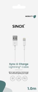 Sinox Lightning cable. 1m. White, 1 m, Lightning, USB A, Male, Male, White (SOE02501) 2