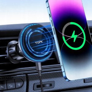 Topk Ładowarka bezprzewodowa Magsafe mocny uchwyt holder na telefon do samochodu 6