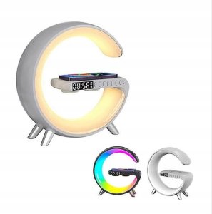 Lampa stołowa Atmosphere Lampa LED RGB ładowarka indukcyjna 15W + zegar + głośnik Bluetooth Czarna 12