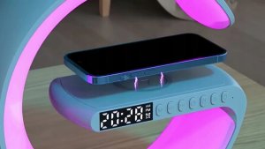 Lampa stołowa Atmosphere Lampa LED RGB ładowarka indukcyjna 15W + zegar + głośnik Bluetooth Czarna 6