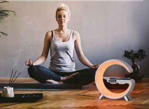 Lampa stołowa Atmosphere Lampa LED RGB ładowarka indukcyjna 15W + zegar + głośnik Bluetooth Czarna 9