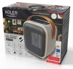 Termowentylator Adler Ceramiczny 1000W, grzejnik elektryczny LED, 2 poziomy grzania 700/1000W, timer 112h, termostat 1545C, zimny nawiew, 3