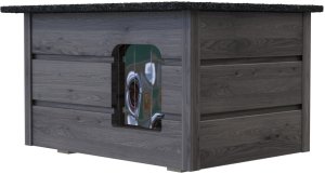 QLS Buda dla kota psa domek ocieplany budka drewniana szara 57x47 CM (08579) 3