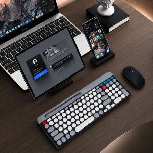 Klawiatura + mysz ELECTRONICA 4U Klawiatura bezprzewodowa i mysz (806) WiFi + Bluetooth 3 urządzenia biała 12