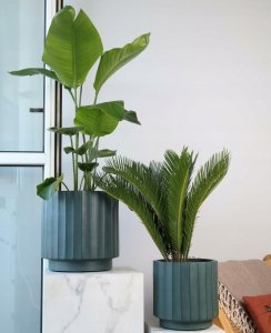Polnix Doniczka ceramiczna osłonka dekoracyjna ryflowana zielona 36 cm 2