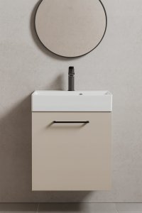 DomoDomo Szafka łazienkowa wisząca z umywalką 60x50cm Kaszmirowa, czarny uchwyt Elara 7