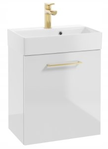 DomoDomo Szafka łazienkowa wisząca z umywalką 60x50cm Biały połysk uchwyt złoty Elara 2