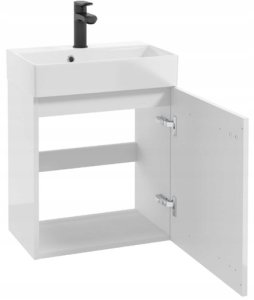 DomoDomo Szafka łazienkowa wisząca z umywalką 60x50cm Biały połysk uchwyt złoty Elara 3