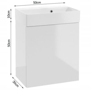 DomoDomo Szafka łazienkowa wisząca z umywalką 60x50cm Biały połysk uchwyt czarny Elara 4