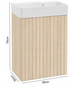 DomoDomo Szafka łazienkowa z umywalką Dąb Vicenza i czarnym uchwytem 50x70cm Kiara 2